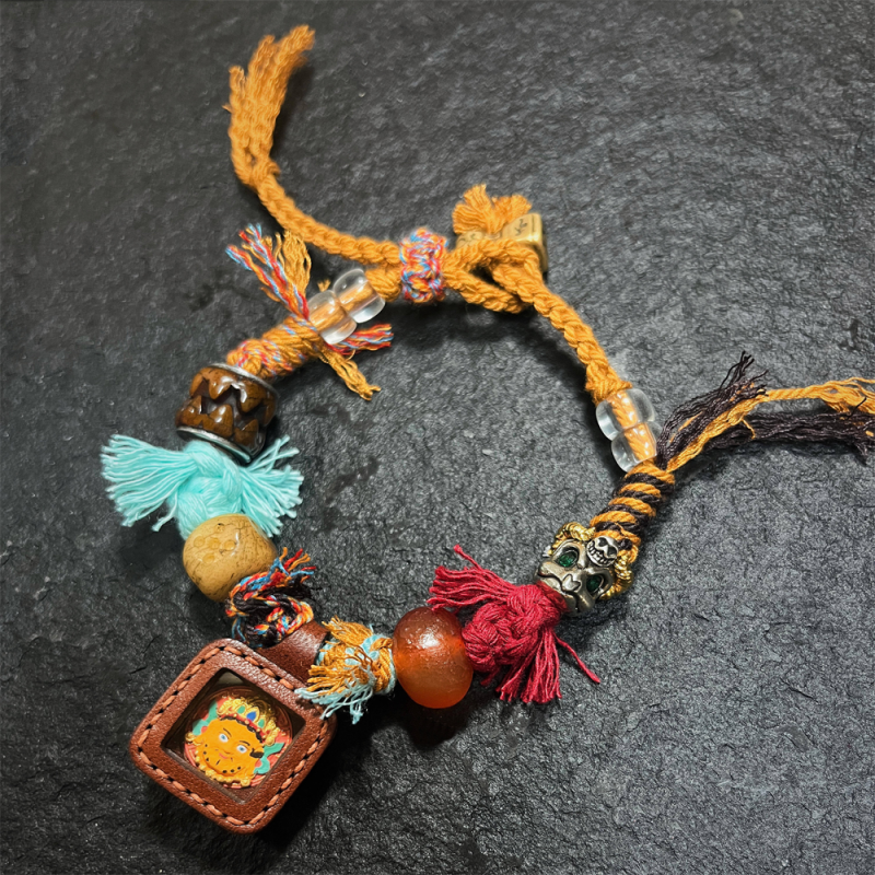 Yellow Jambhala Leather Tsha-Tsha Knotted Bracelet Set  for Prosperity & Abundance - Image 4