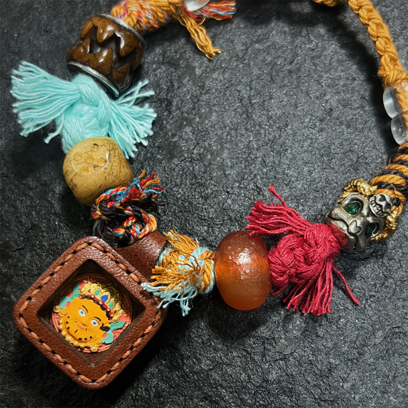 Yellow Jambhala Leather Tsha-Tsha Knotted Bracelet Set  for Prosperity & Abundance - Image 2