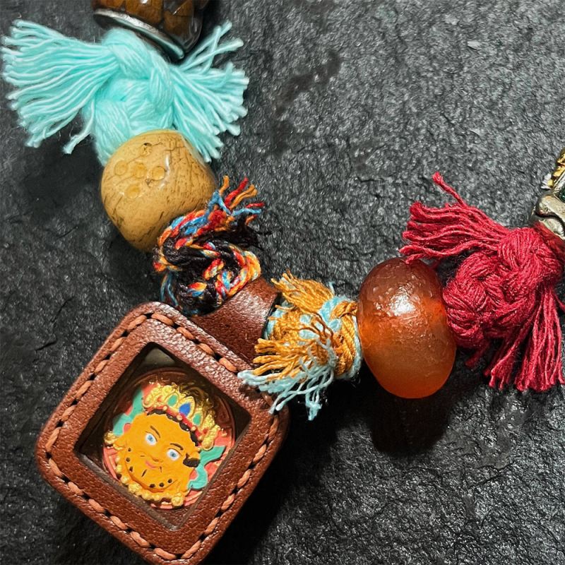 Yellow Jambhala Leather Tsha-Tsha Knotted Bracelet Set  for Prosperity & Abundance - Image 3