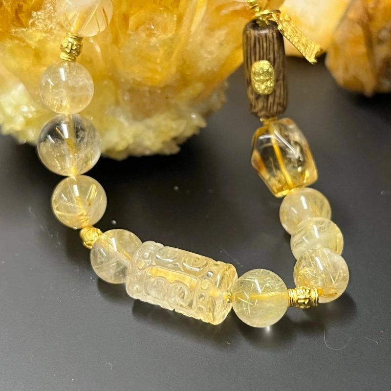 Citrine Wealth Prosperity Bracelet with 18k Gold and Tribal Pattern - Image 2