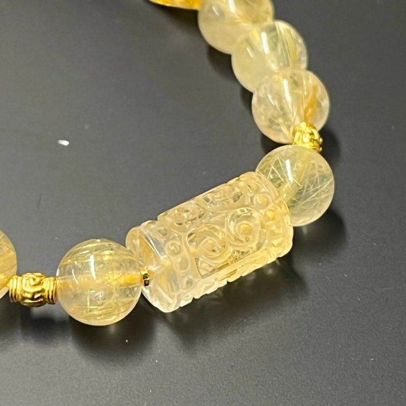 Citrine Wealth Prosperity Bracelet with 18k Gold and Tribal Pattern - Image 5