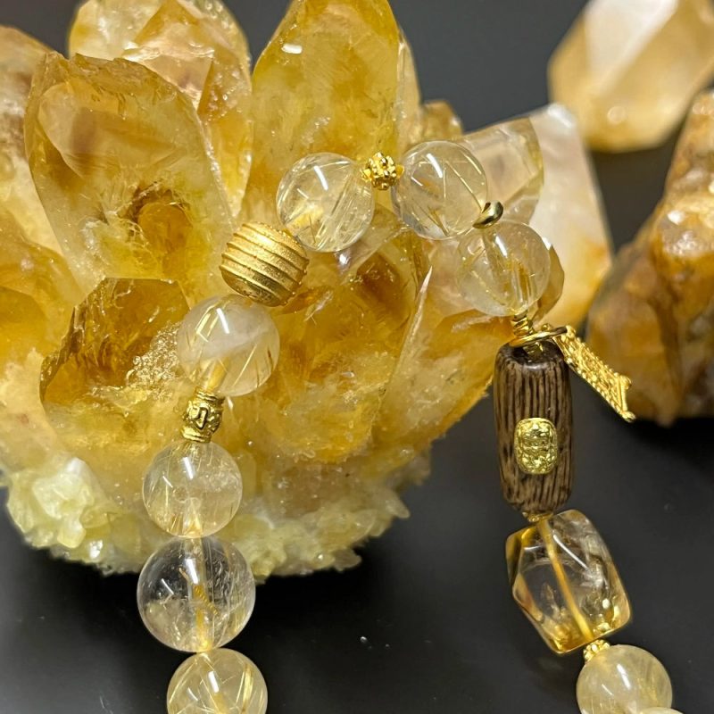 Citrine Wealth Prosperity Bracelet with 18k Gold and Tribal Pattern - Image 3