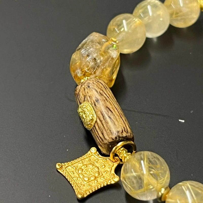 Citrine Wealth Prosperity Bracelet with 18k Gold and Tribal Pattern - Image 4