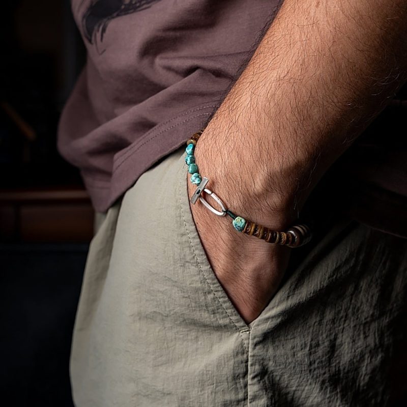 Sacred Protector Turquoise & Yak Bone Stering Silver Bracelet - Image 3