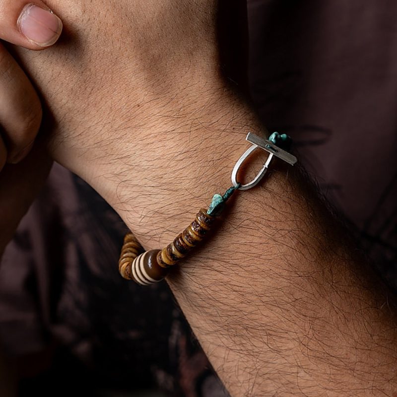 Sacred Protector Turquoise & Yak Bone Stering Silver Bracelet - Image 7