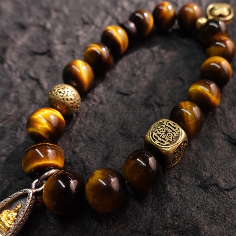 Wealth & Strength Tiger's Eye Bracelet with Gold Buddha Charm - Image 7