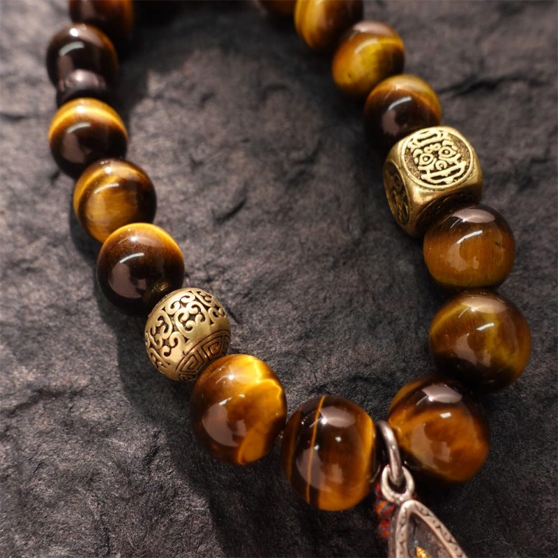 Wealth & Strength Tiger's Eye Bracelet with Gold Buddha Charm - Image 6