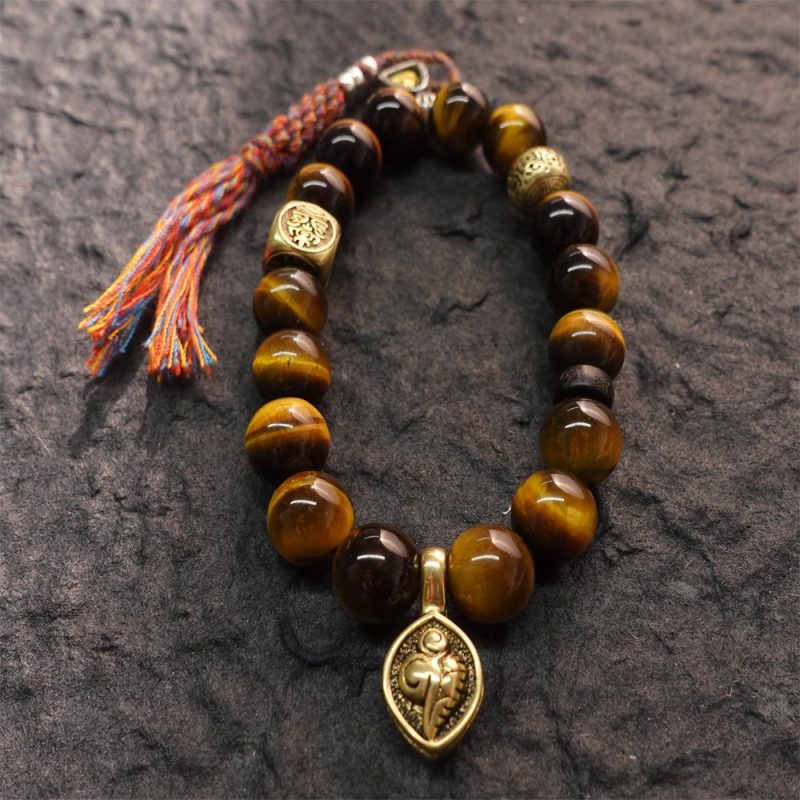Wealth & Strength Tiger's Eye Bracelet with Gold Buddha Charm - Image 5