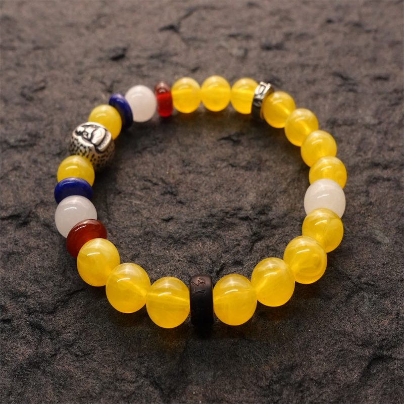 Wealth & Compassion Ratnasambhava Yellow Chalcedony Buddha Bracelet - Image 6
