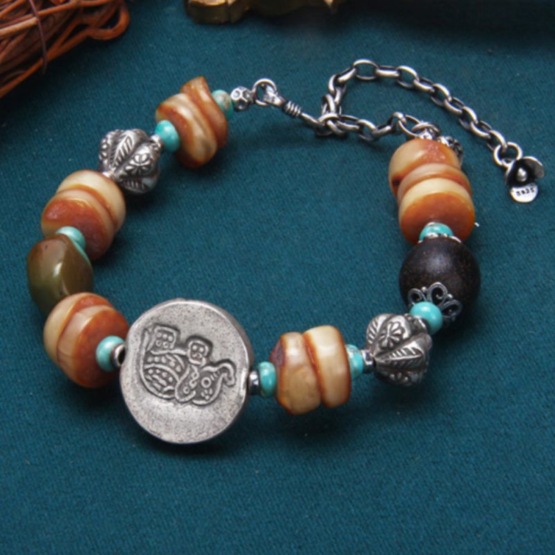 Elephant Fortune Amber Silver Bracelet Handcrafted for Prosperity and Balance - Image 3