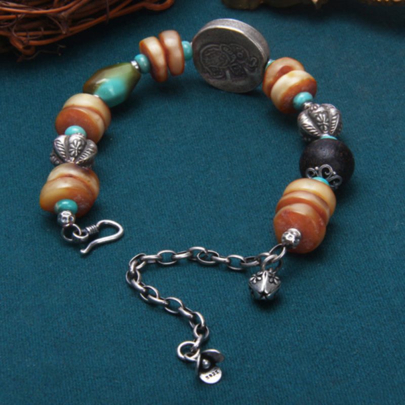 Elephant Fortune Amber Silver Bracelet Handcrafted for Prosperity and Balance - Image 2