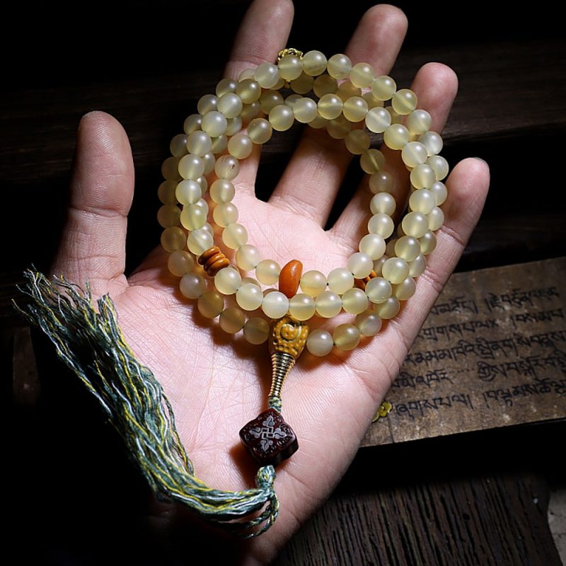 Guardian Yak Bone and Amber Blessing 108 Mala Beads Necklace - Image 2