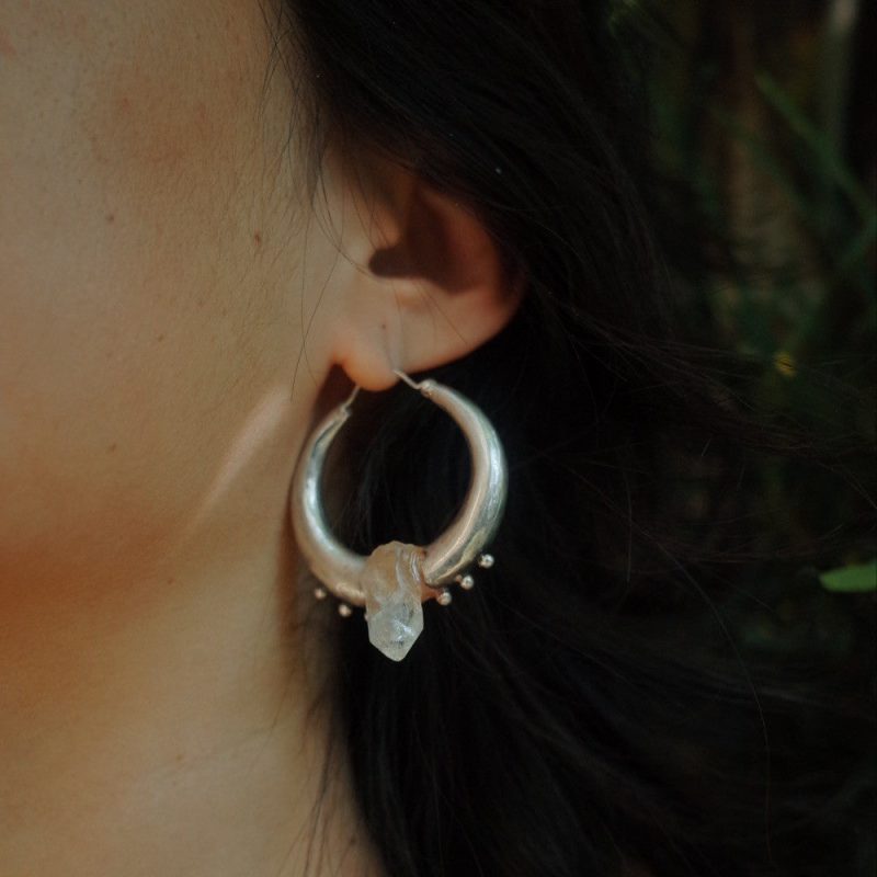 Mindful Healing Flame Clear Quartz Silver Earrings - Image 4