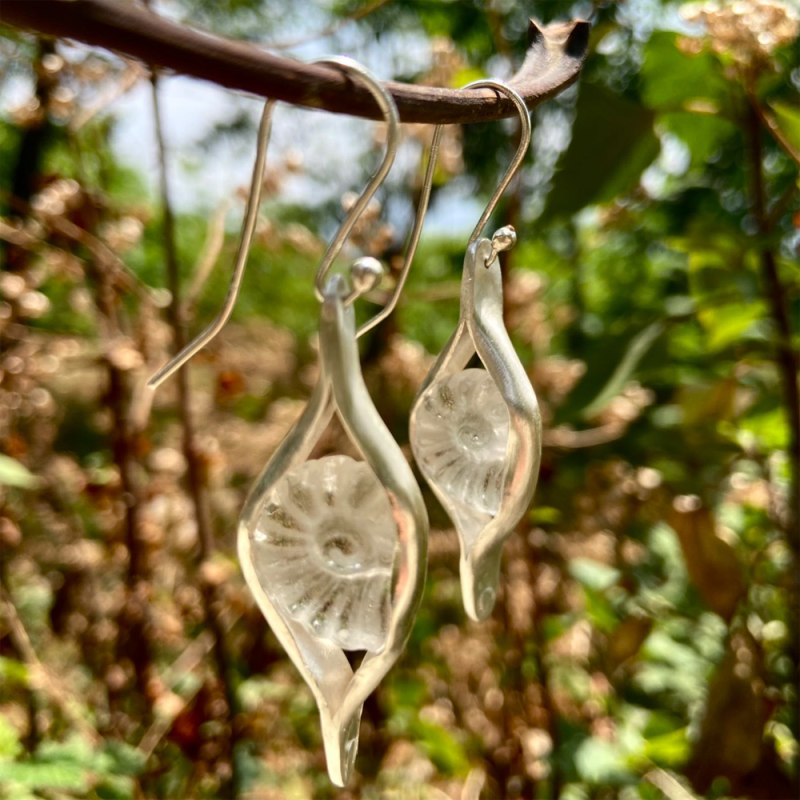 Nautilus Echo Clear Quartz Sterling Silver Earrings - Image 5