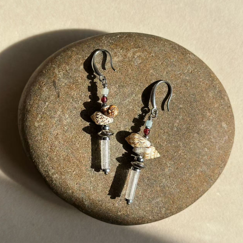 Lucky Energy Conch and Clear Quartz Dangle Earrings - Image 3