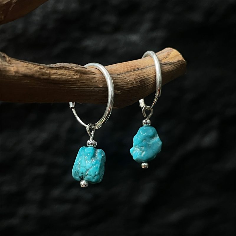Turquoise Serenity Silver Hoop Earrings - Image 2