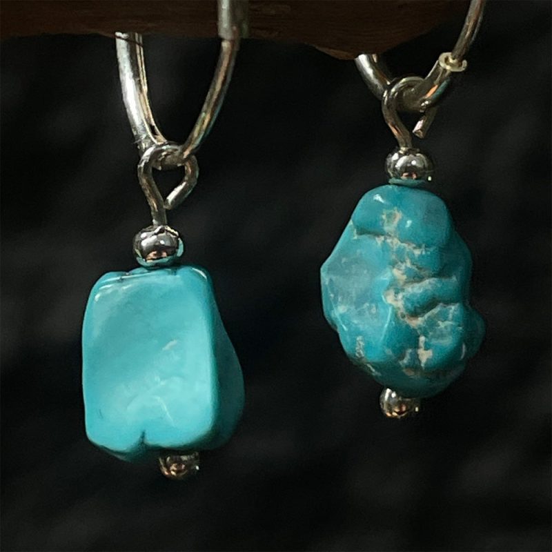 Turquoise Serenity Silver Hoop Earrings - Image 3