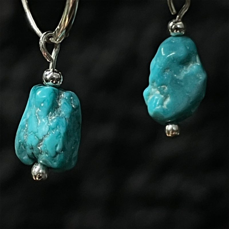 Turquoise Serenity Silver Hoop Earrings - Image 4
