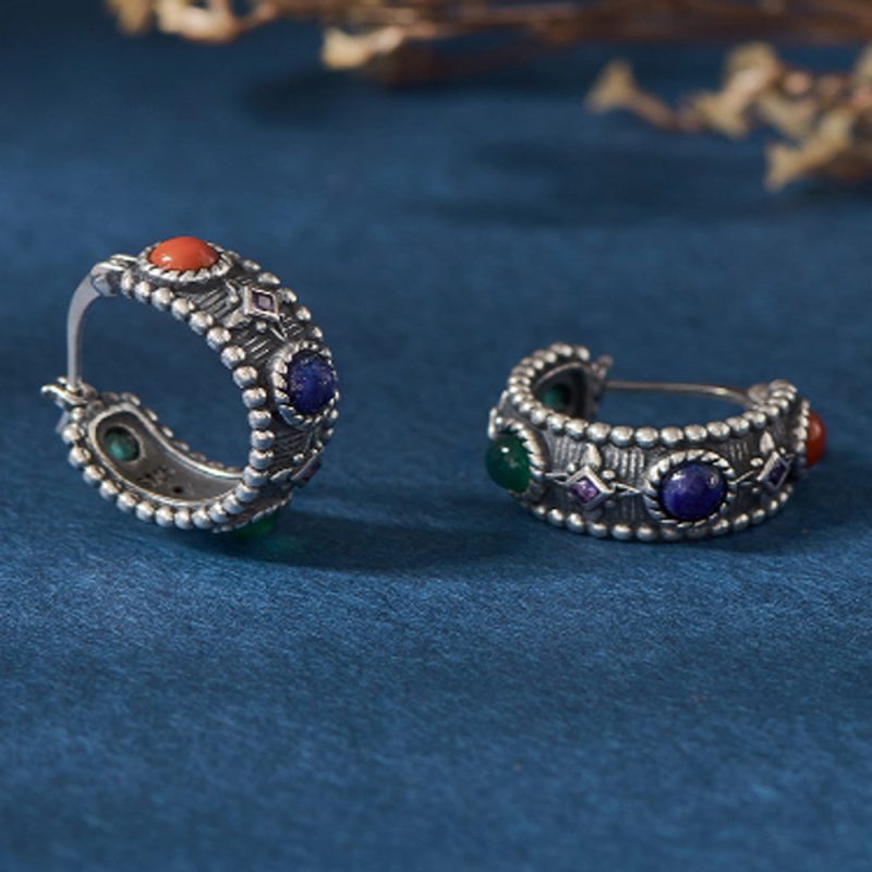 Prosperity Energy Hoop Earrings Gemstones & Sterling Silver - Image 3