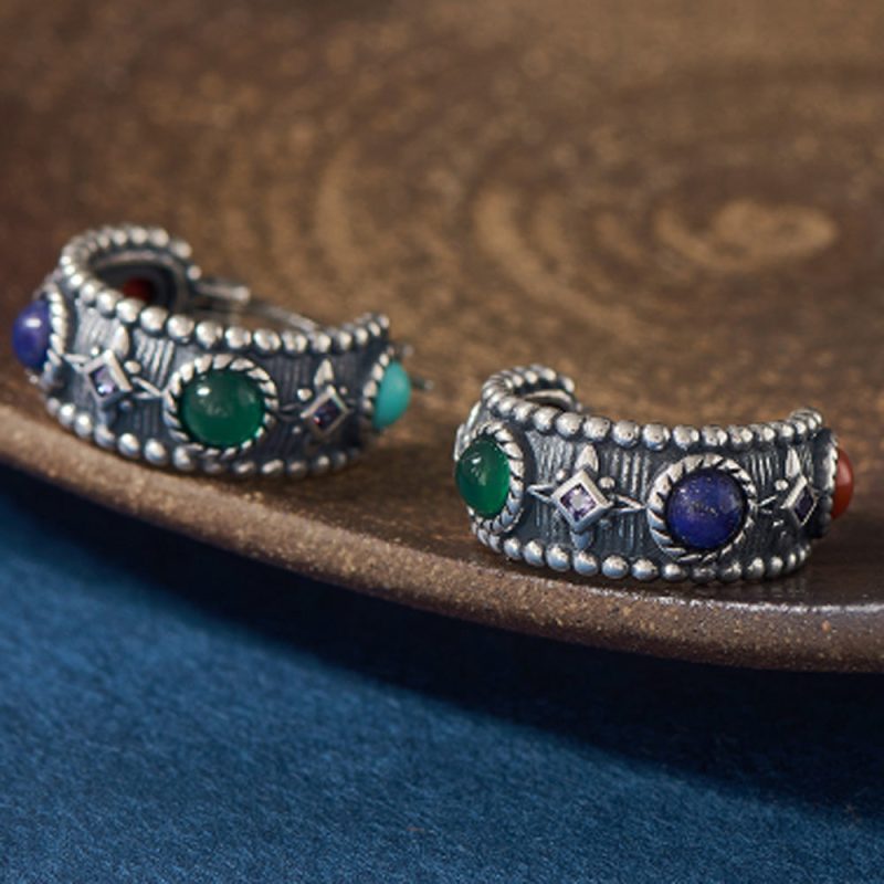 Prosperity Energy Hoop Earrings Gemstones & Sterling Silver - Image 2