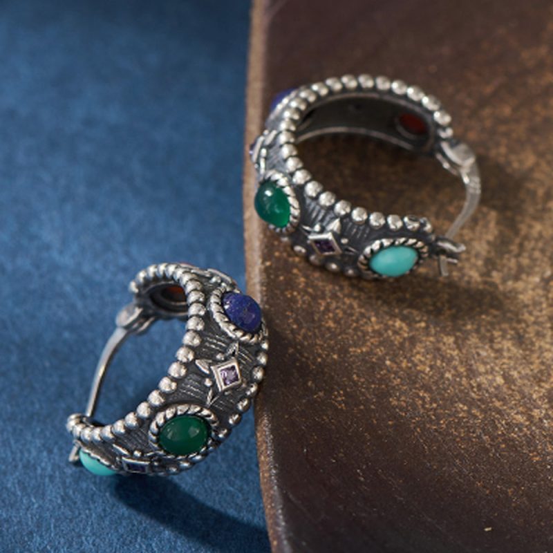 Prosperity Energy Hoop Earrings Gemstones & Sterling Silver - Image 4