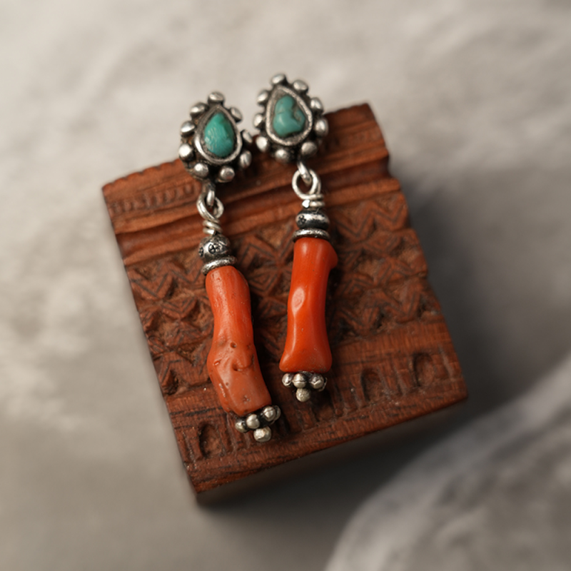 Love Energy Coral and Turquoise Sterling Silver Earrings - Image 5