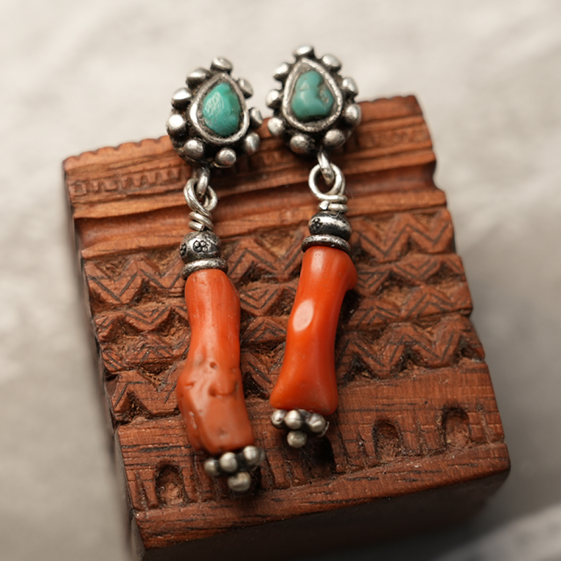 Love Energy Coral and Turquoise Sterling Silver Earrings - Image 4