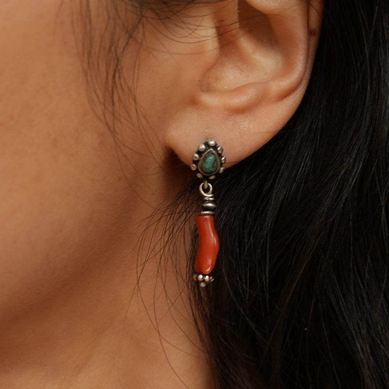 Love Energy Coral and Turquoise Sterling Silver Earrings - Image 2