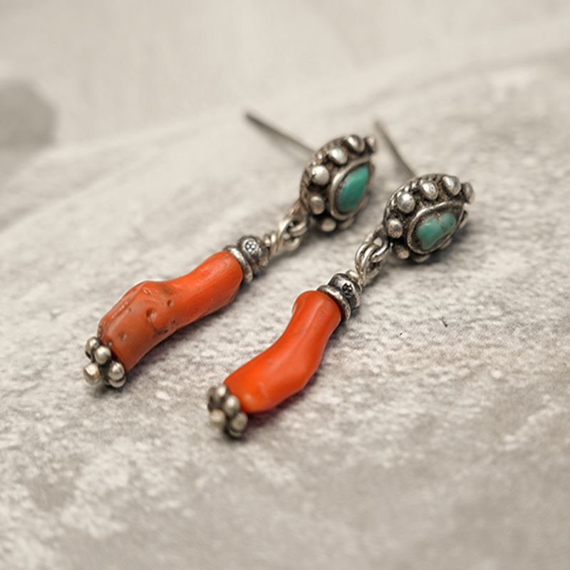 Love Energy Coral and Turquoise Sterling Silver Earrings - Image 3