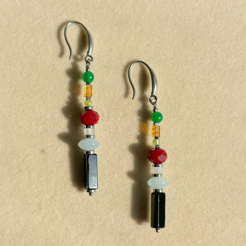 Lucky Energy Agate and Peridot Dangle Earrings - Image 2