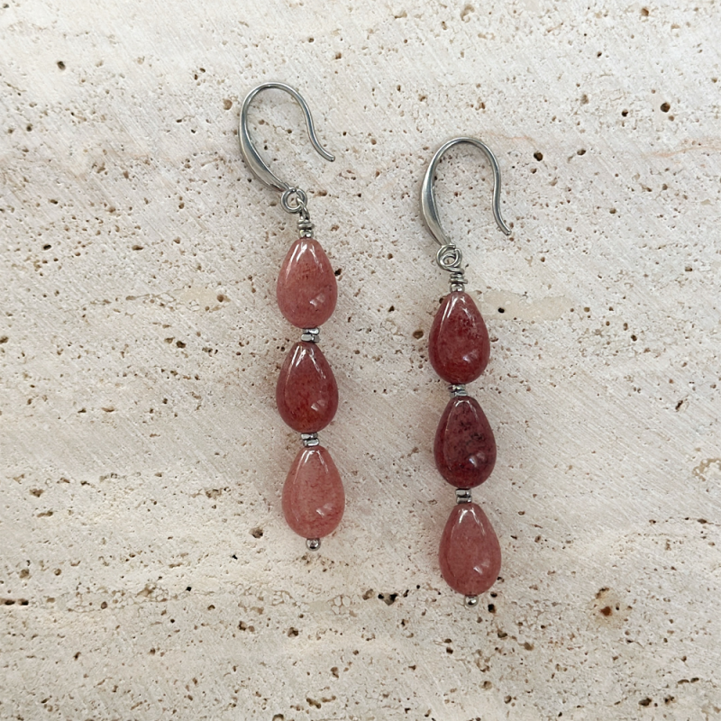 Lucky Energy Strawberry Quartz Drop Earrings - Image 2