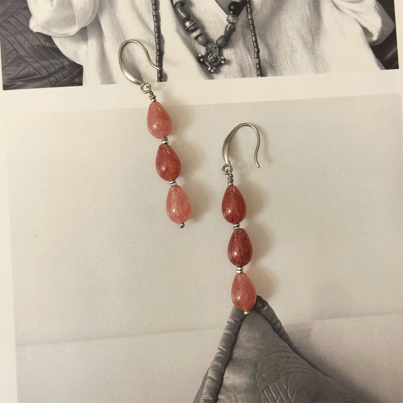 Lucky Energy Strawberry Quartz Drop Earrings - Image 3