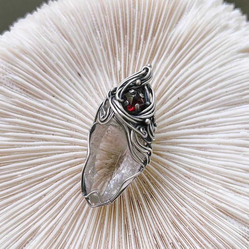 Harmony's Glow Clear Quartz Silver Pendant Garnet - Image 2