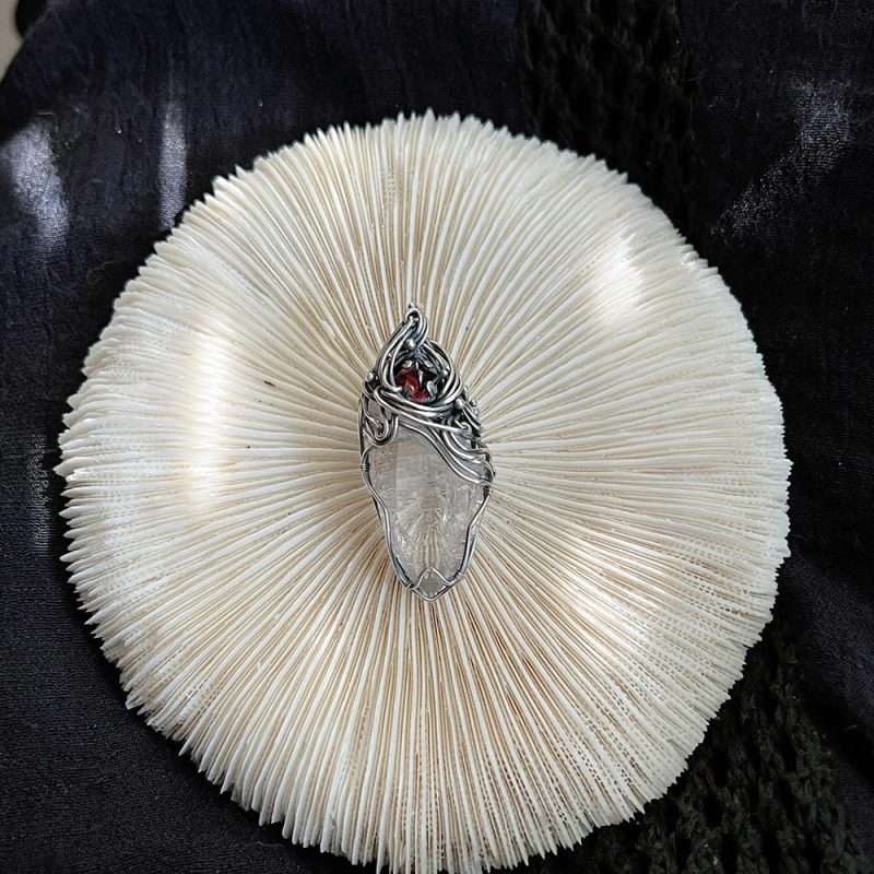 Harmony's Glow Clear Quartz Silver Pendant Garnet - Image 3