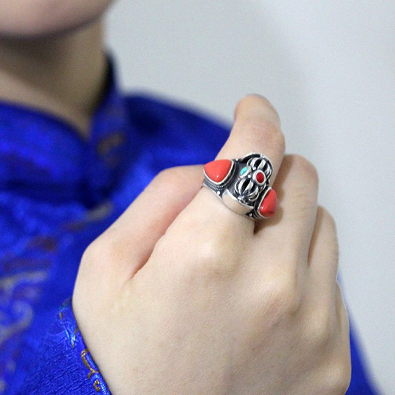 Lucky Dawn Embrace Turquoise Coral Sterling Silver Rings - Image 9