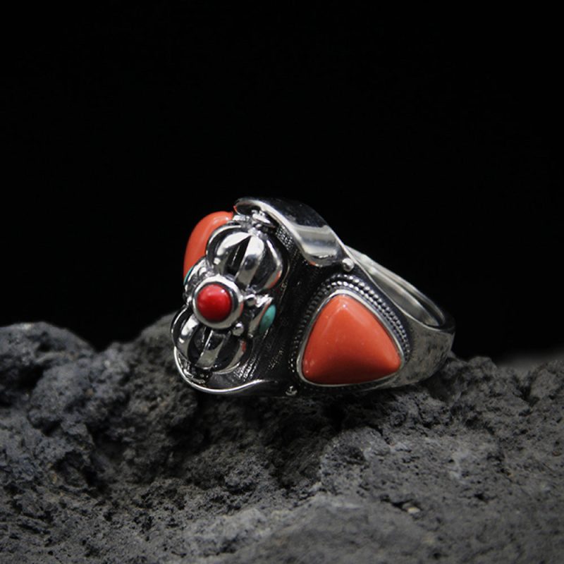 Lucky Dawn Embrace Turquoise Coral Sterling Silver Rings - Image 4