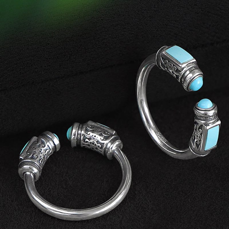Open Wealth Visible Turquoise Ring Sterling Silver Vintage Design - Image 2