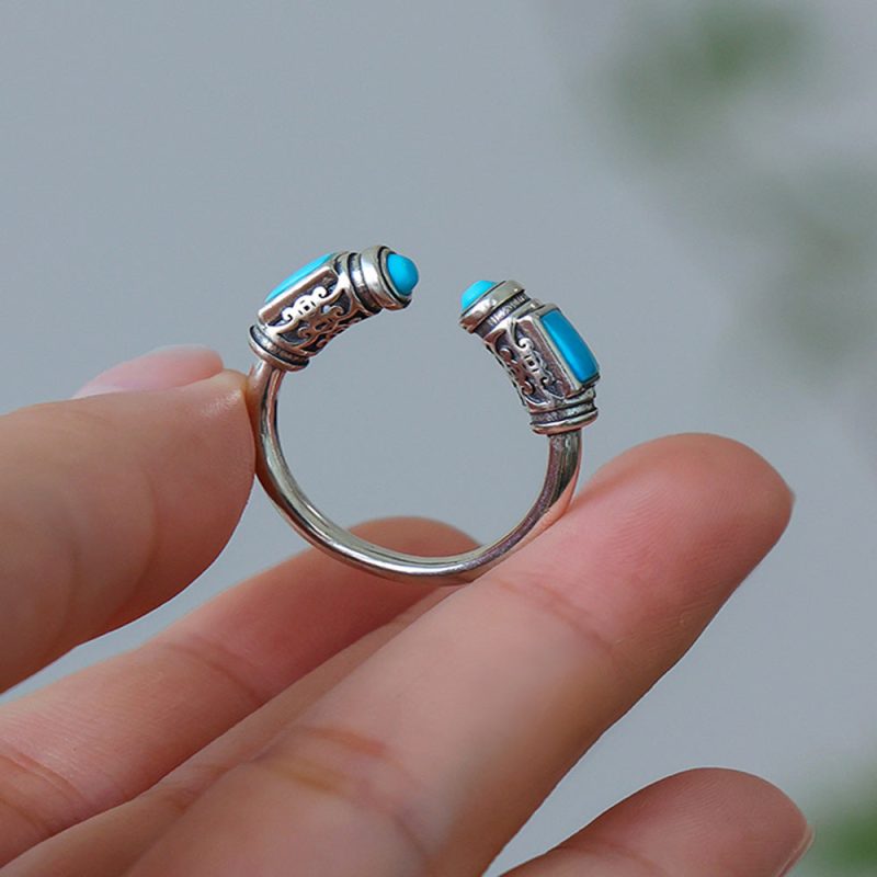 Open Wealth Visible Turquoise Ring Sterling Silver Vintage Design - Image 3