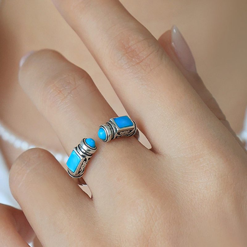 Open Wealth Visible Turquoise Ring Sterling Silver Vintage Design - Image 4