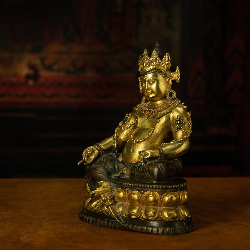 Yellow Dzambhala Statue – Purple Zilima Copper Wealth Sculpture - Image 2