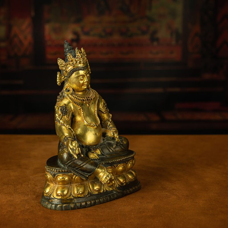 Yellow Dzambhala Statue – Purple Zilima Copper Wealth Sculpture - Image 3