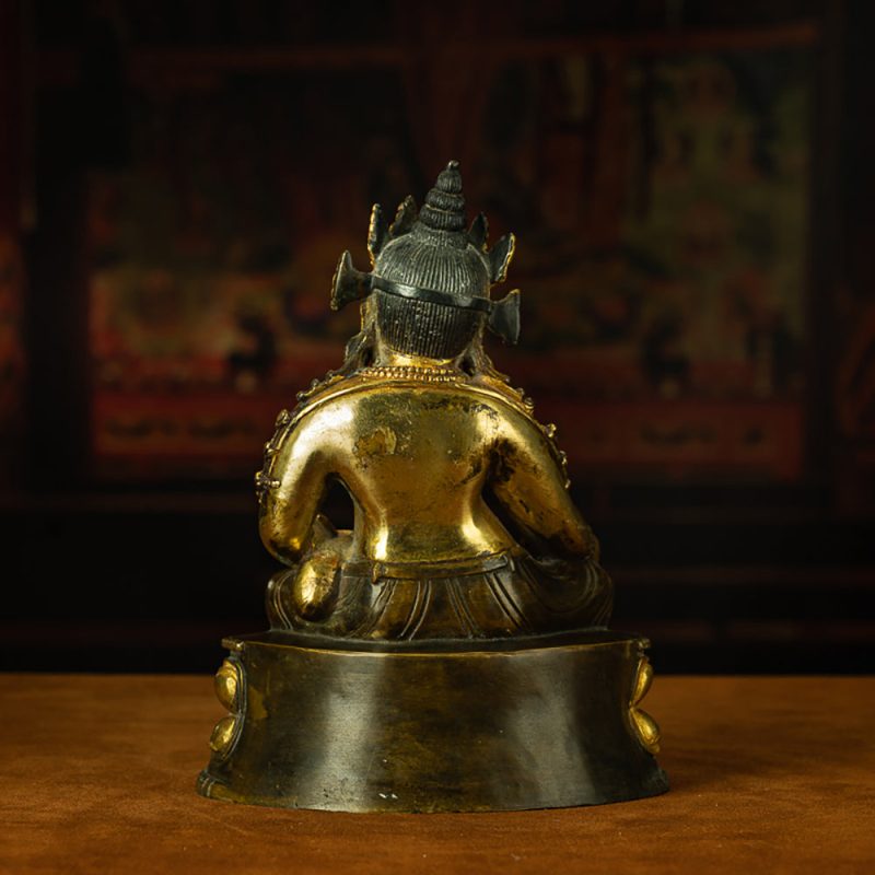 Yellow Dzambhala Statue – Purple Zilima Copper Wealth Sculpture - Image 5