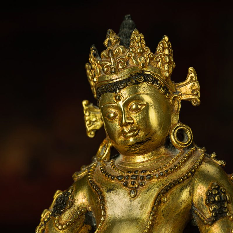 Yellow Dzambhala Statue – Purple Zilima Copper Wealth Sculpture - Image 6