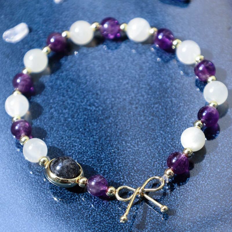 EXQUISITE IN Amethyst Cat Eye Black Rutilated Quartz Spiritual Bead Bracelet - Image 5