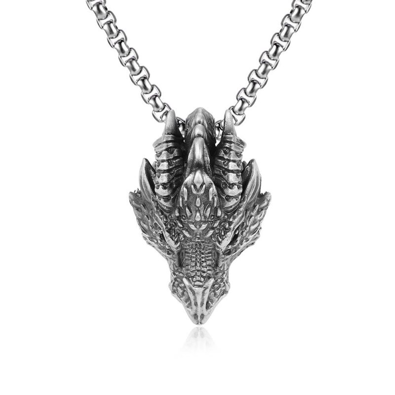 EXQUISITE IN Pure Tin Dragon Head Luck Protection Metal Necklace Pendant - Image 2