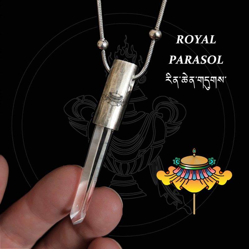 Eight Blessings from Tibet Spiritual Amulet Pendant in Sterling Silver & Crystal Quartz - Image 9