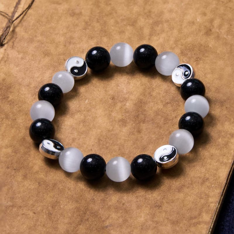 EXQUISITE IN Black Obsidian Cat's Eye Yin Yang Purification Strength Bracelet