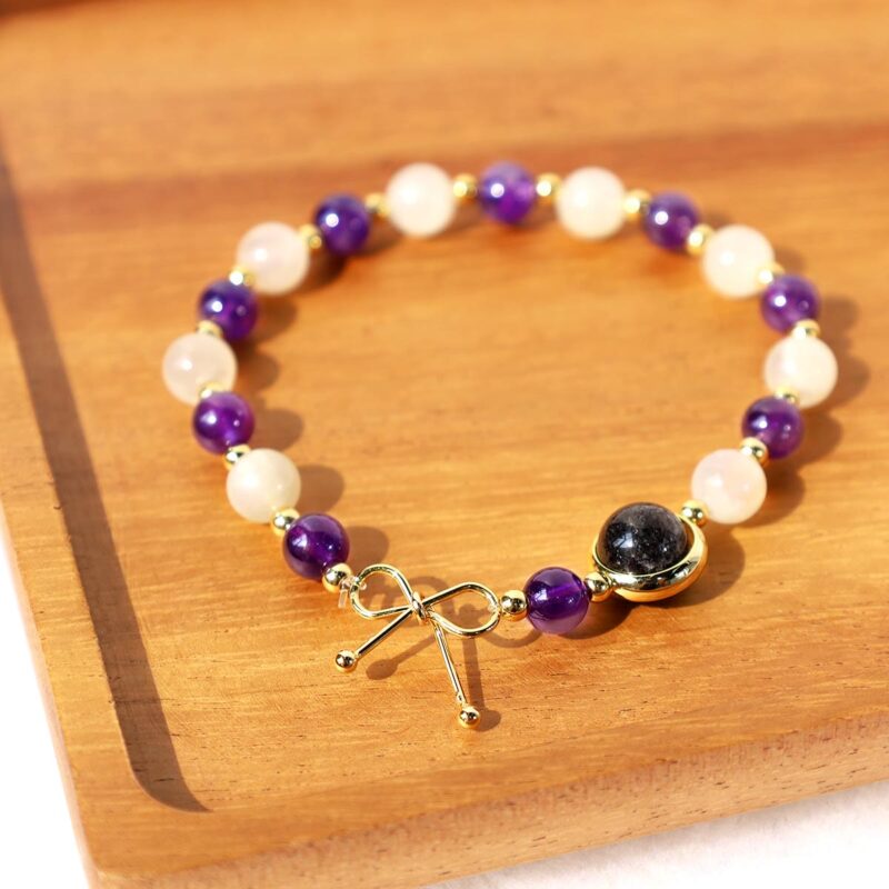 EXQUISITE IN Amethyst Cat Eye Black Rutilated Quartz Spiritual Bead Bracelet - Image 2