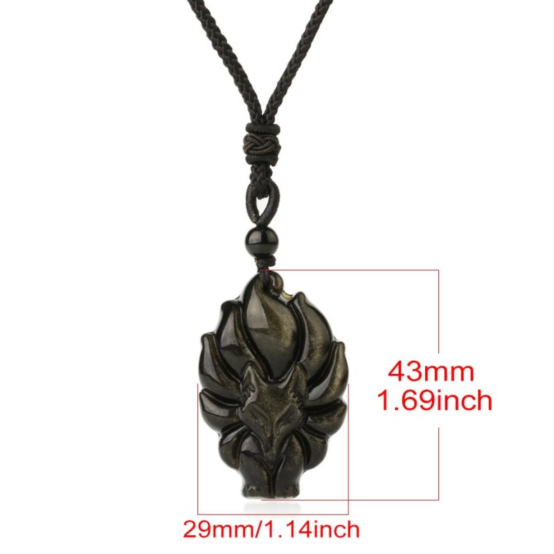 EXQUISITE IN Natural Fluorite Gold Sheen Obsidian Fox Pendant Protection Necklace - Image 14