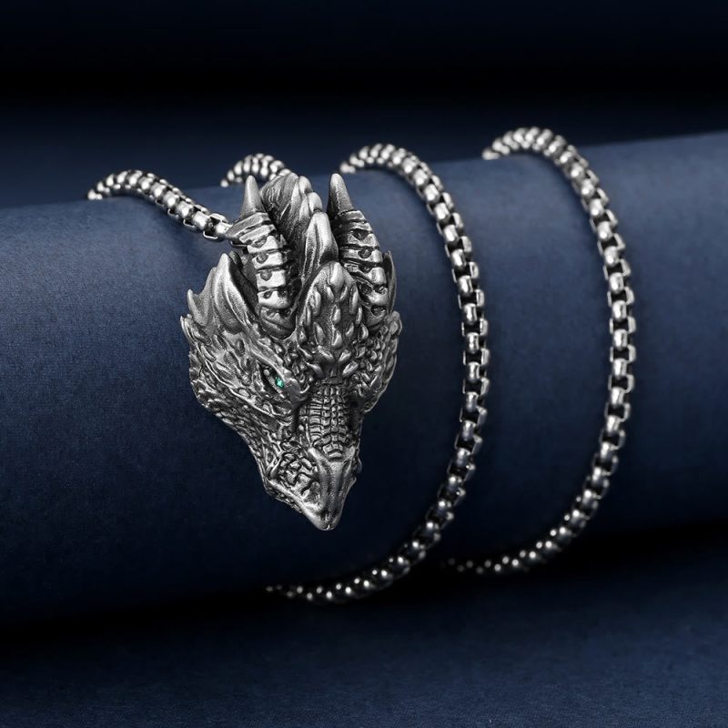 EXQUISITE IN Pure Tin Dragon Head Luck Protection Metal Necklace Pendant - Image 4